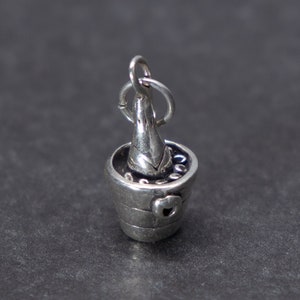Sterling Silver 3D Champagne Bucket on Ice Charm for Charm Bracelet