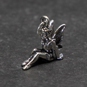 Sterling Silver 3D Fairy Sitting Charm for Charm Bracelet