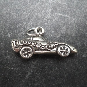 STERLING SILVER I Love Racing Charm for Charm Bracelet. Sterling racing car, race car charm.