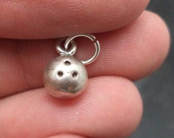 Sterling Silver Small 3D Bowling Ball Charm for Charm Bracelet.