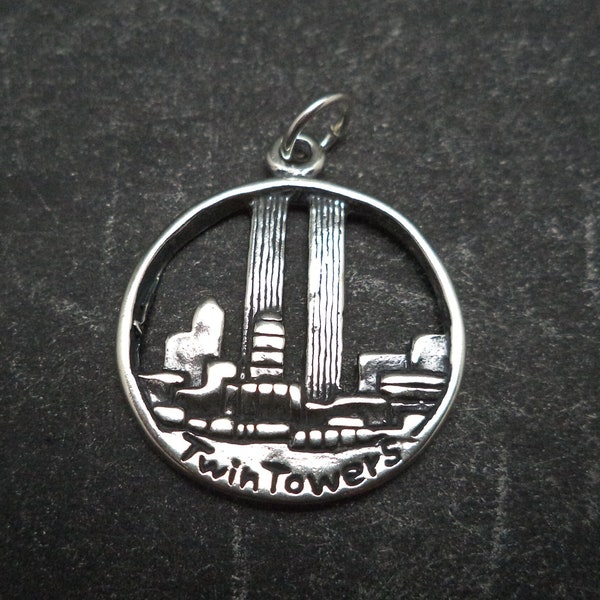 STERLING SILVER 3D Twin Towers Charm for Charm Bracelet