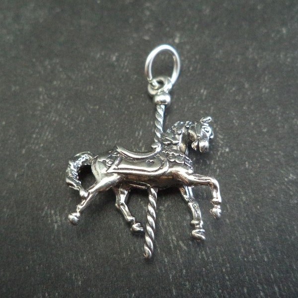 Breloque cheval carrousel 3D en argent sterling pour bracelet à breloques