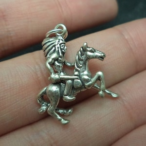 Sterling Silver 3D Chief on Horse Charm for Charm Bracelet