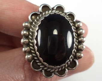 Beautiful Vintage Sterling Silver Onyx Ring By L. Platero