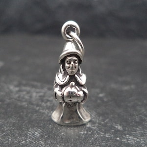 STERLING SILVER 3D Witch holding Pumpkin Charm for Charm Bracelet