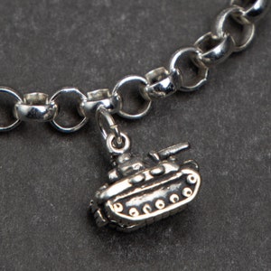 STERLING SILVER 3D Tank Charm for Charm Bracelet