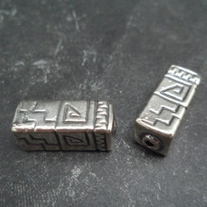 STERLING SILVER  21x8 mm Southwest Style Spiral Step Square Bench Made Rectangle Beads for Bracelet or Necklace. (2 Per Package)