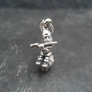 Sterling Silver 3D Gnome with flute on Mushroom Charm for Charm Bracelet