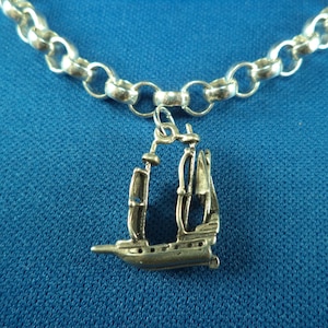 STERLING SILVER 3D Pirate Ship Charm for Charm Bracelet