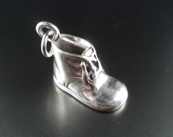 STERLING SILVER 3D Large Baby Shoe Charm for Charm Bracelet