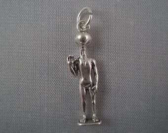 STERLING SILVER 3D Roswell Alien Charm for Bracelet or Necklace