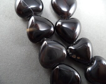 12mm Heart Shaped Black Agate Bead Strand