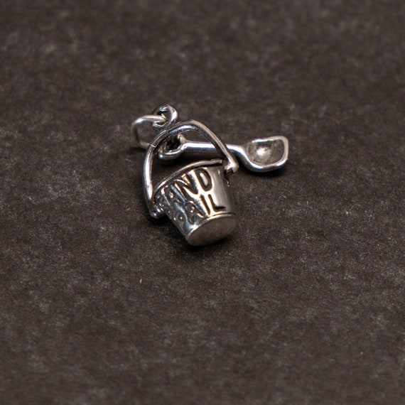 Sand Pail with Shovel Charm Sterling Silver, Made in the USA Sand Pail with Shovel Charm Sterling Silver, Made in the USA