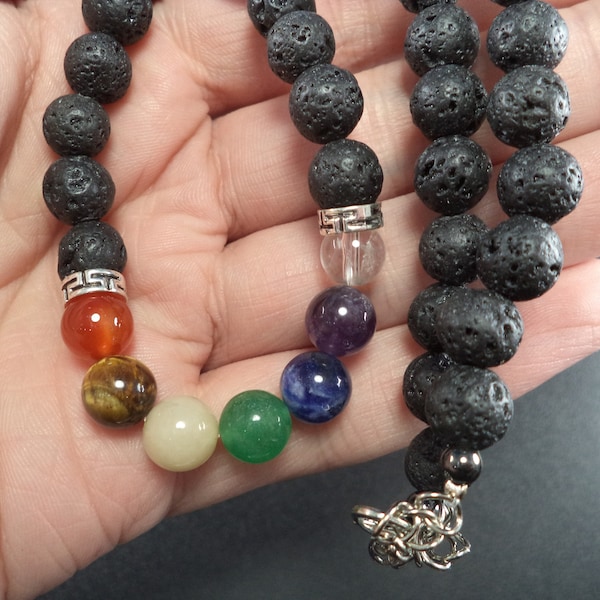 7 Chakra Stone Necklace With Lava Rocks For Essential Oils