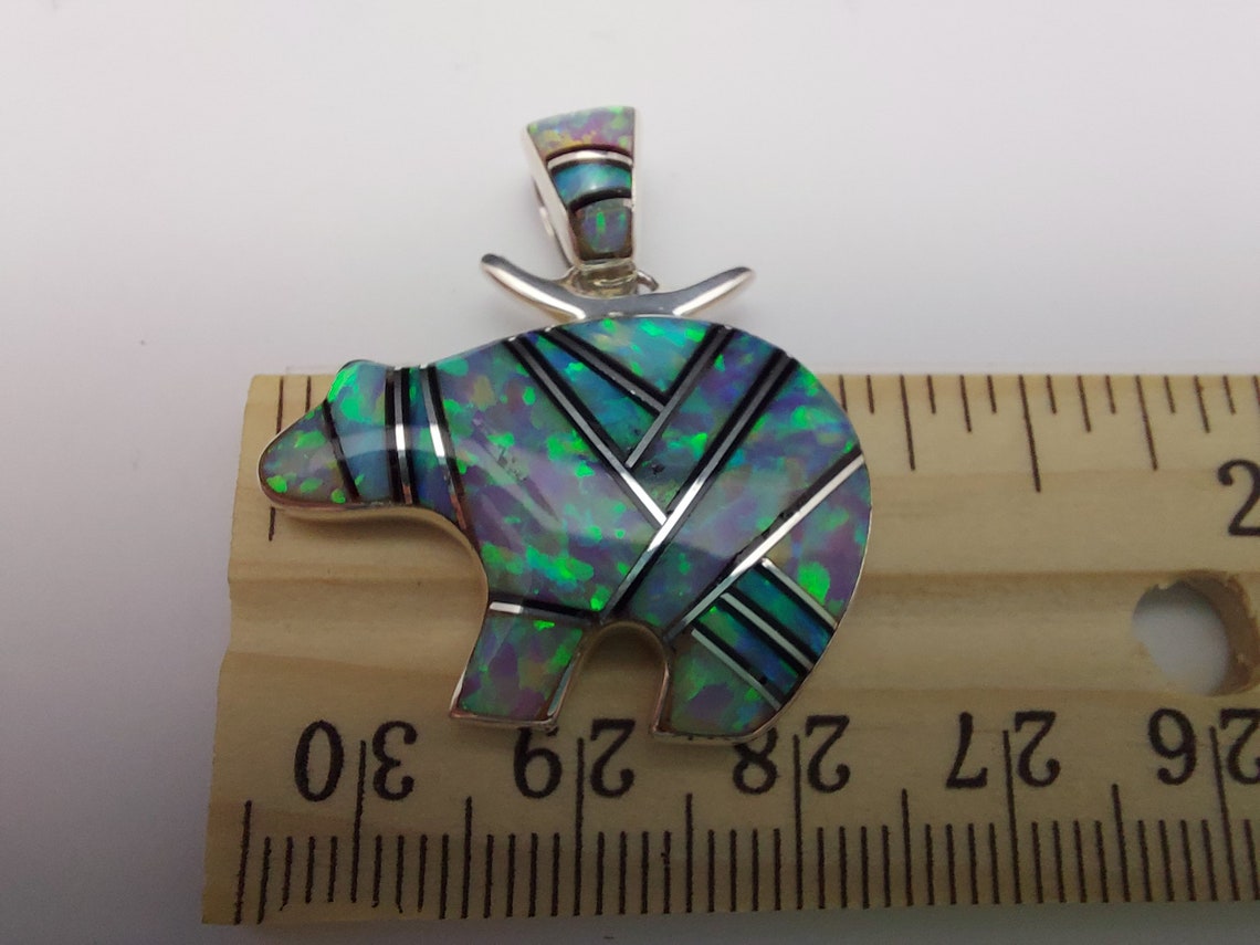 Sterling Silver Zuni Style MultiStone Inlay Bear Pendant by Etsy