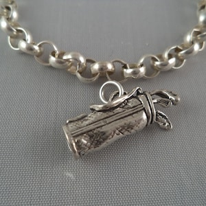 STERLING SILVER 3D Golf Clubs and Bag Charm for Charm Bracelet