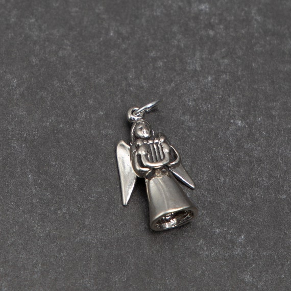 Pendentif Ancien En Argent Massif 925 Et Or - Ange Avec Harpe Et étoile - Modèle N°3 - Occasion Superbe état