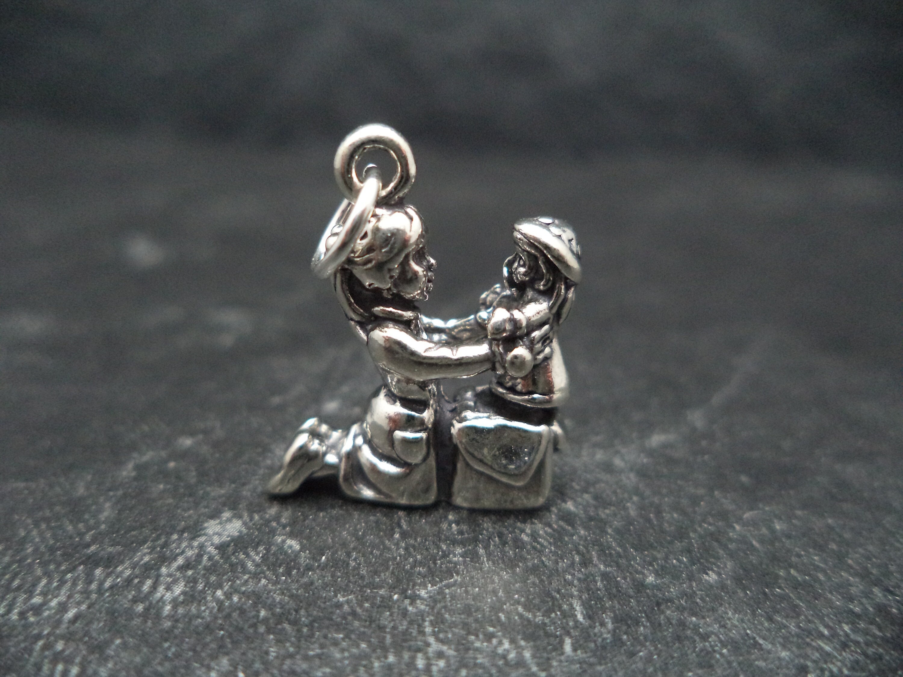 STERLING SILVER 3D Girl with Doll Charm for Charm Bracelet