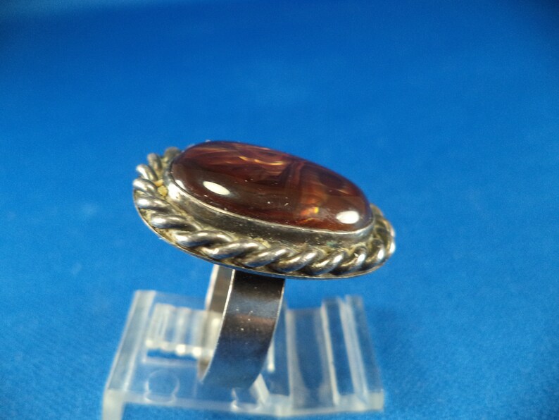 Beautiful Vintage Sterling Silver Fire Opal Navajo Handmade Ring image 2