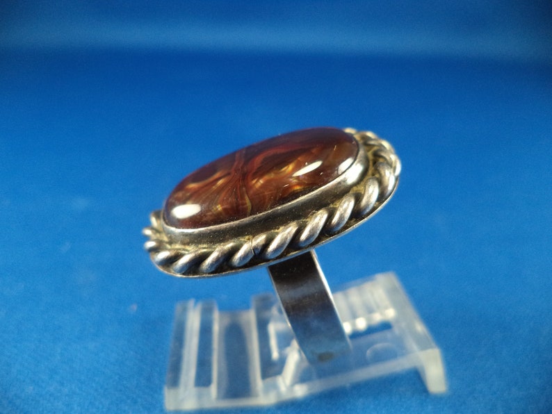 Beautiful Vintage Sterling Silver Fire Opal Navajo Handmade Ring image 3