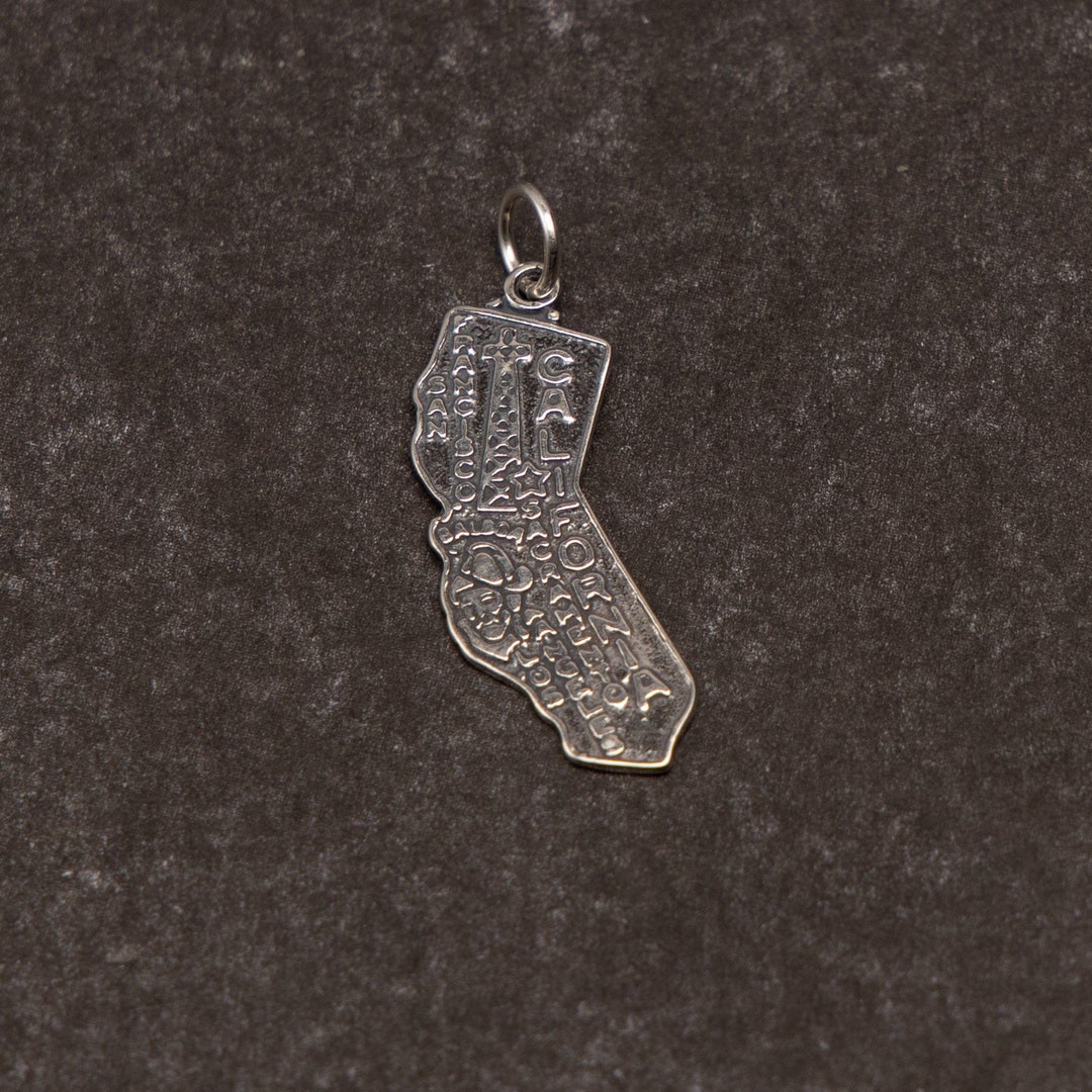 California State Map & Grizzly Bear Charm Necklace - Sterling Silver Pendant - View #12