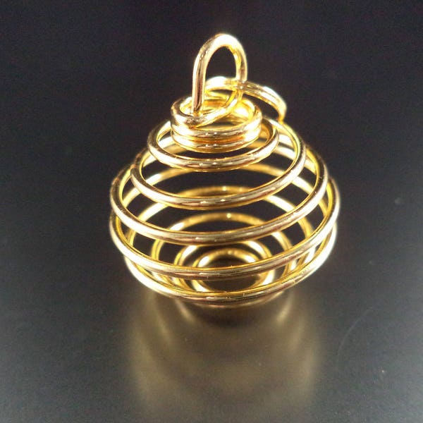 Cage à billes en spirale dorée de 25 mm pour perles, cristal ou pierre.