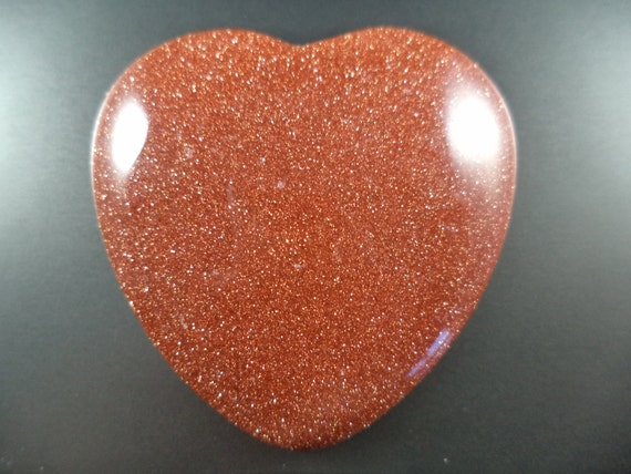 Large 45 mm Goldstone Flat Heart Shaped Stone can be used as a Pocket Token or Wire Wrapped as a Pendant.