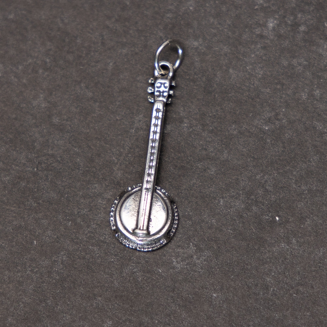 Ciondolo banjo 3D in argento sterling, musica, argento 925, fai