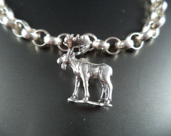STERLING SILVER 3D Moose Charm for Bracelet or Necklace