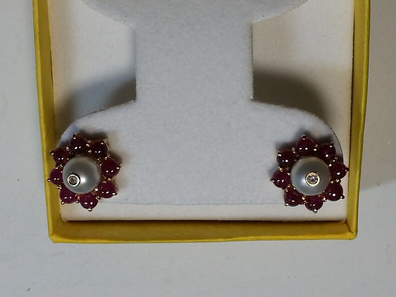 Ruby Cabachon Earring Jackets with Pearl Studs