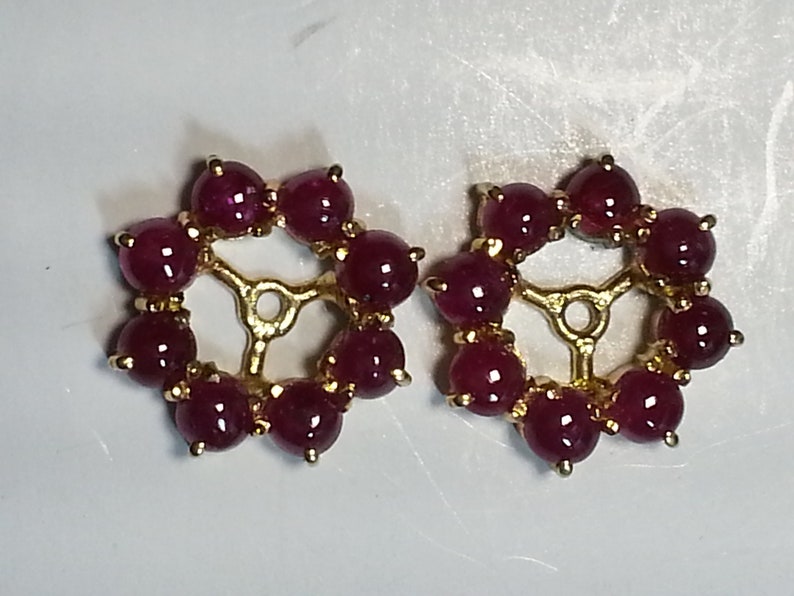 Ruby Cabachon Earring Jackets with Pearl Studs
