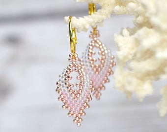 Delicate earrings beach jewelry pink earrings boho jewelry gift for teen gift for girlfriend romantic gifts for her seed bead earrings gift