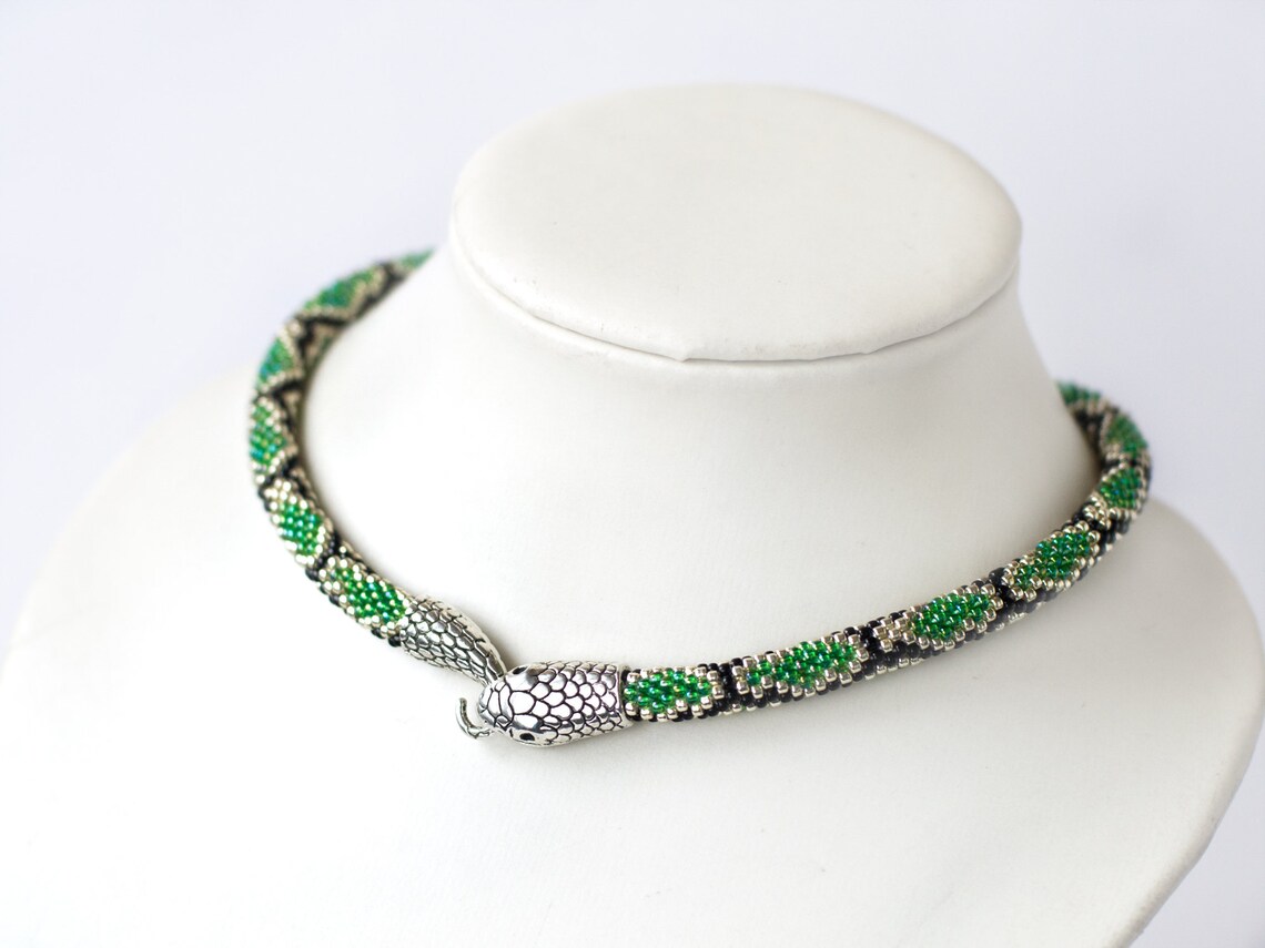 Beaded Snake Necklace Snake Jewelry Collier Serpent Snake Etsy