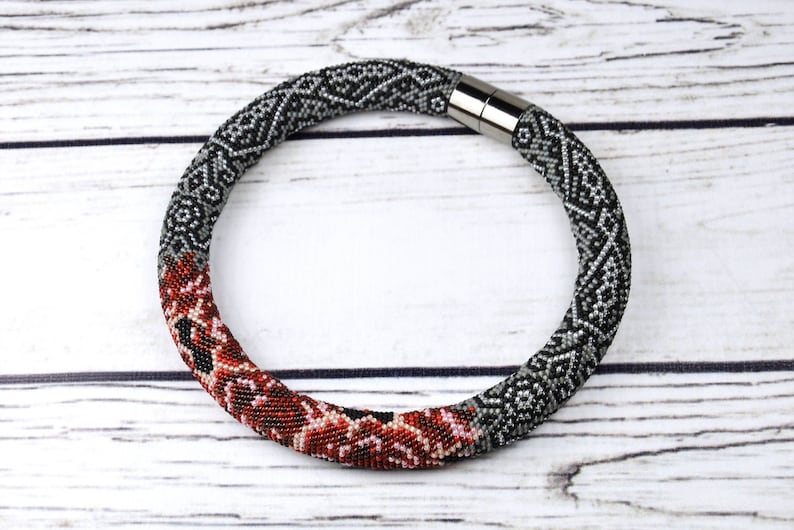 Rose necklace red flower necklace fashion necklace for her unique gift for wife best birthday gifts seed bead jewelry modern jewelry gift