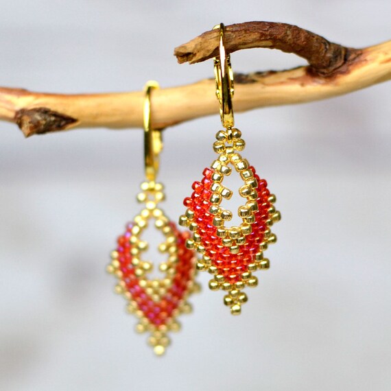 Gold Red Earrings Party Earrings Bright Earrings Girlfriend Etsy