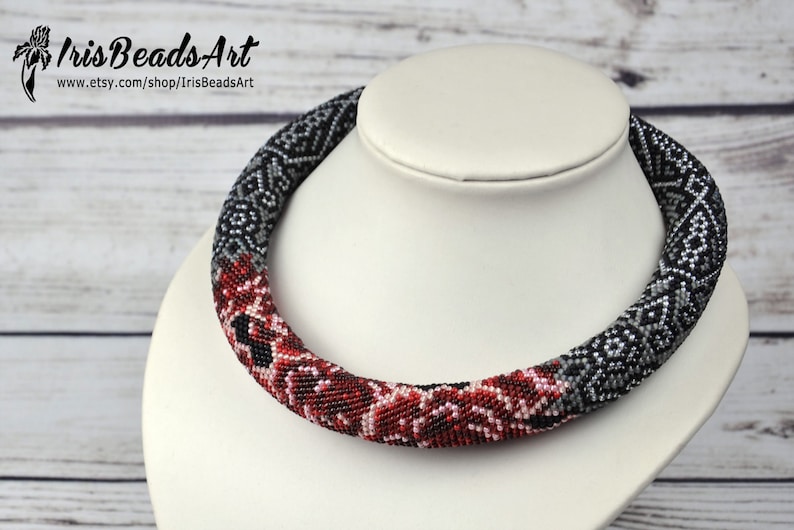 Rose necklace red flower necklace fashion necklace for her unique gift for wife best birthday gifts seed bead jewelry modern jewelry gift
