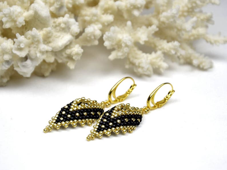 Black gold earrings birthday gifts for wife beaded dangle Etsy