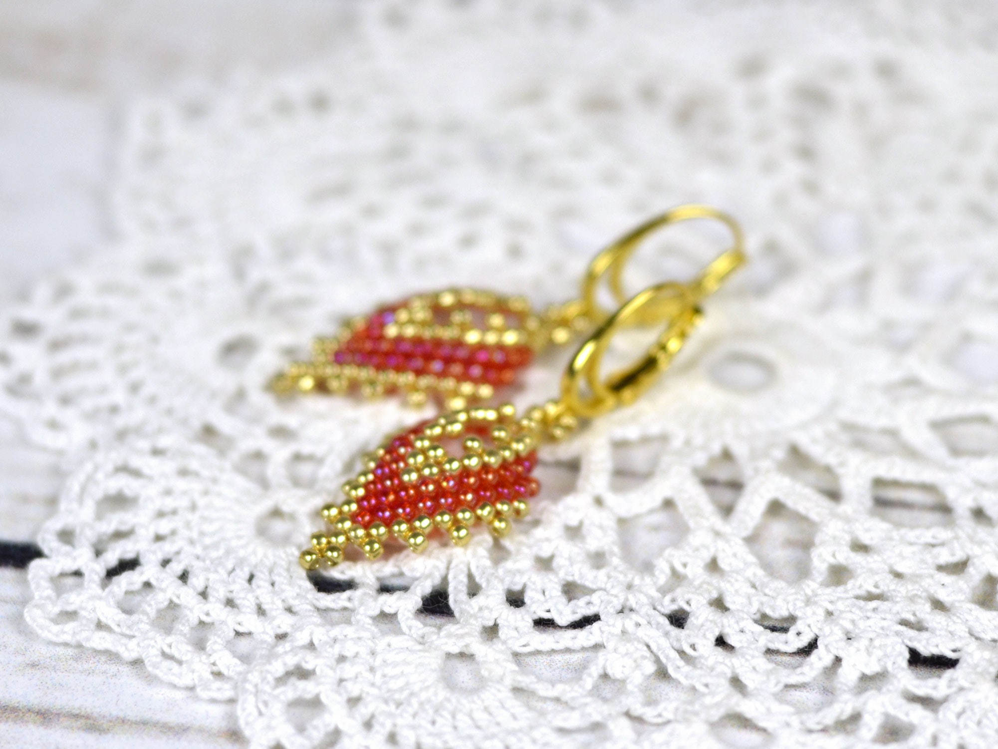 Gold red earrings party earrings bright earrings girlfriend Etsy