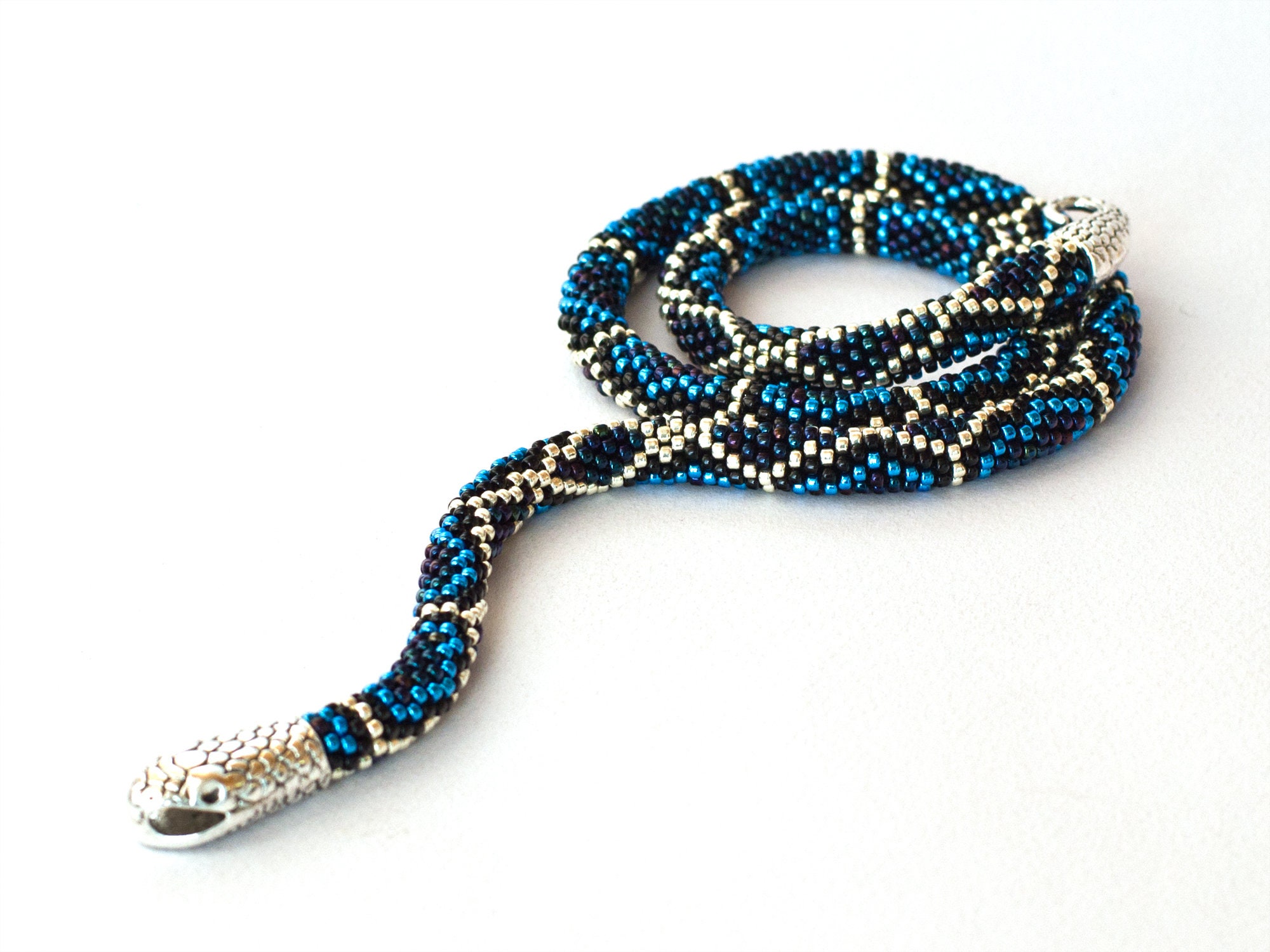 Blue beaded snake necklace statement Gothic jewelry Etsy