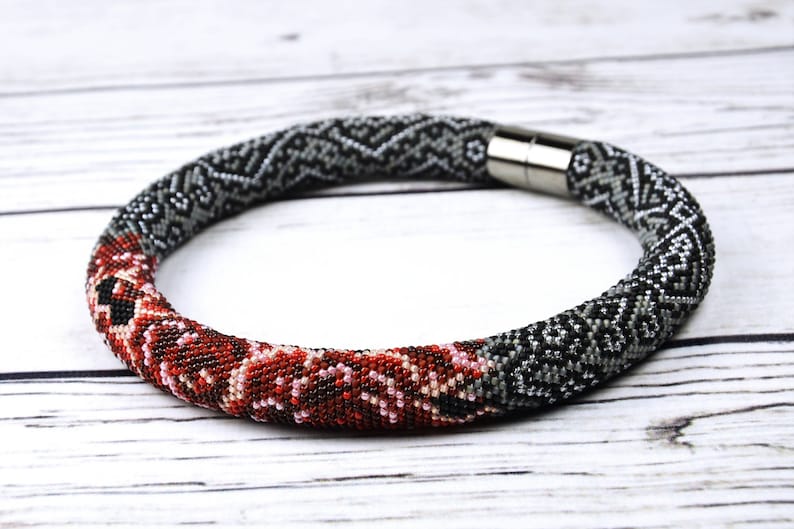 Rose necklace red flower necklace fashion necklace for her unique gift for wife best birthday gifts seed bead jewelry modern jewelry gift