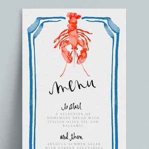 Modello di menu / Aspetto personalizzato / Acquerello / Aragosta / Costiero / Modificabile / Personalizzabile