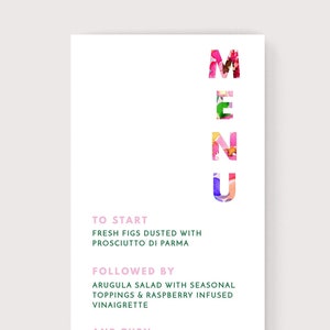 INSTANT Menu Floral Font Editable Printable DIY Wedding Stationery Modern Minimal Colorful Floral image 1