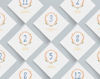 INSTANT | Champagne Escort Cards | Look of Custom Watercolor Crest | Coat of Arms | Editable | Customizable | Lauren + David