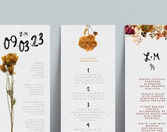 INSTANT | Menu | Look of Custom | Dried Flowers | Wild Flowers | Hand Lettering | Pressed Flowers | Editable | Customizable