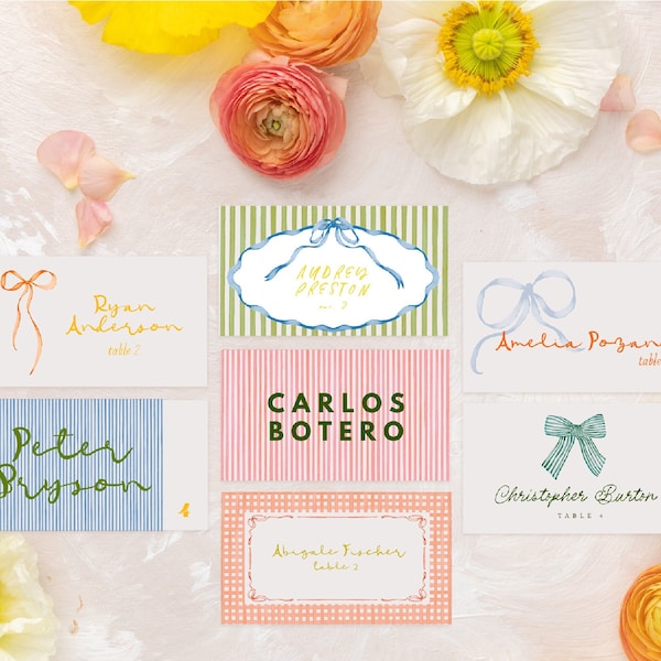 INSTANT | Belle + Beau | Escort Cards | Place Cards | Bow Details | Watercolor | Folded Tent Cards