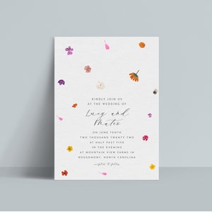 Plantilla de invitación / Pétalos flotantes / Flores prensadas / Boda en el jardín