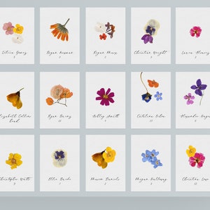 Escort Cards | Pressed Flower Graphics | Floating Petals | Editable | Customizable