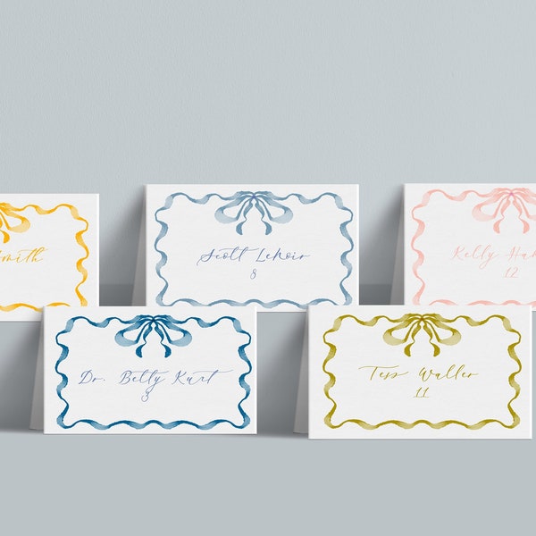 INSTANT | Escort Cards | Place Cards | Bow Frame | Watercolor | Folded Tent Cards