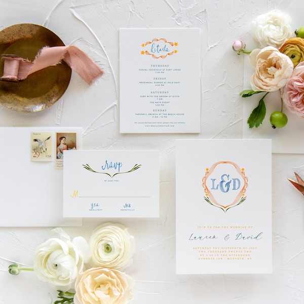 INSTANT | Invitation Suite | Look of Custom | Watercolor Crest | Coat of Arms | Editable | Customizable | Lauren + David