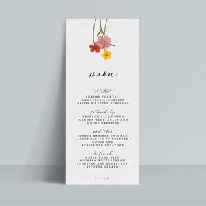 INSTANT Menu Pressed Flowers Editable Printable DIY Wedding Stationery Modern Minimal Colorful Floral image 1